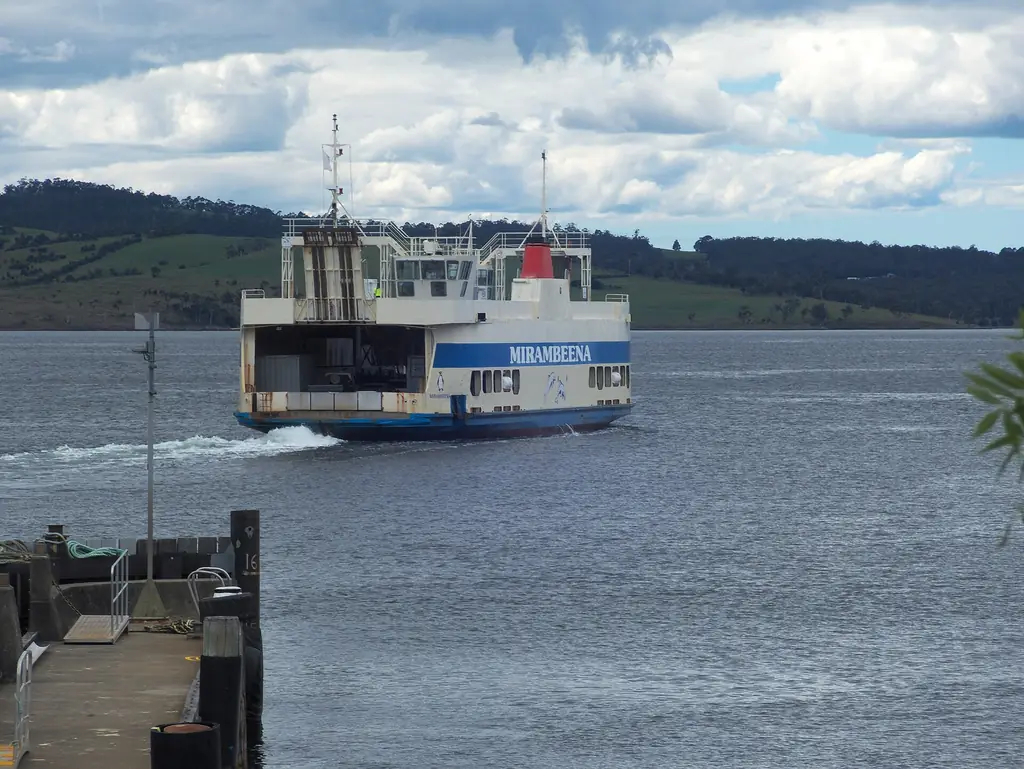 The Bruny Island ferry Mirambeena sailing from the Kettering terminal